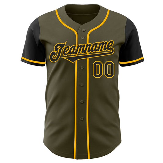 Custom Olive Black-Gold Authentic Two Tone Salute To Service Baseball Jersey - Sky-Custom