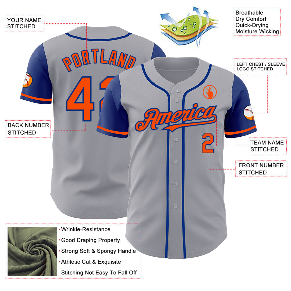 Custom Gray Orange-Royal Authentic Two Tone Baseball Jersey - Sky-Custom