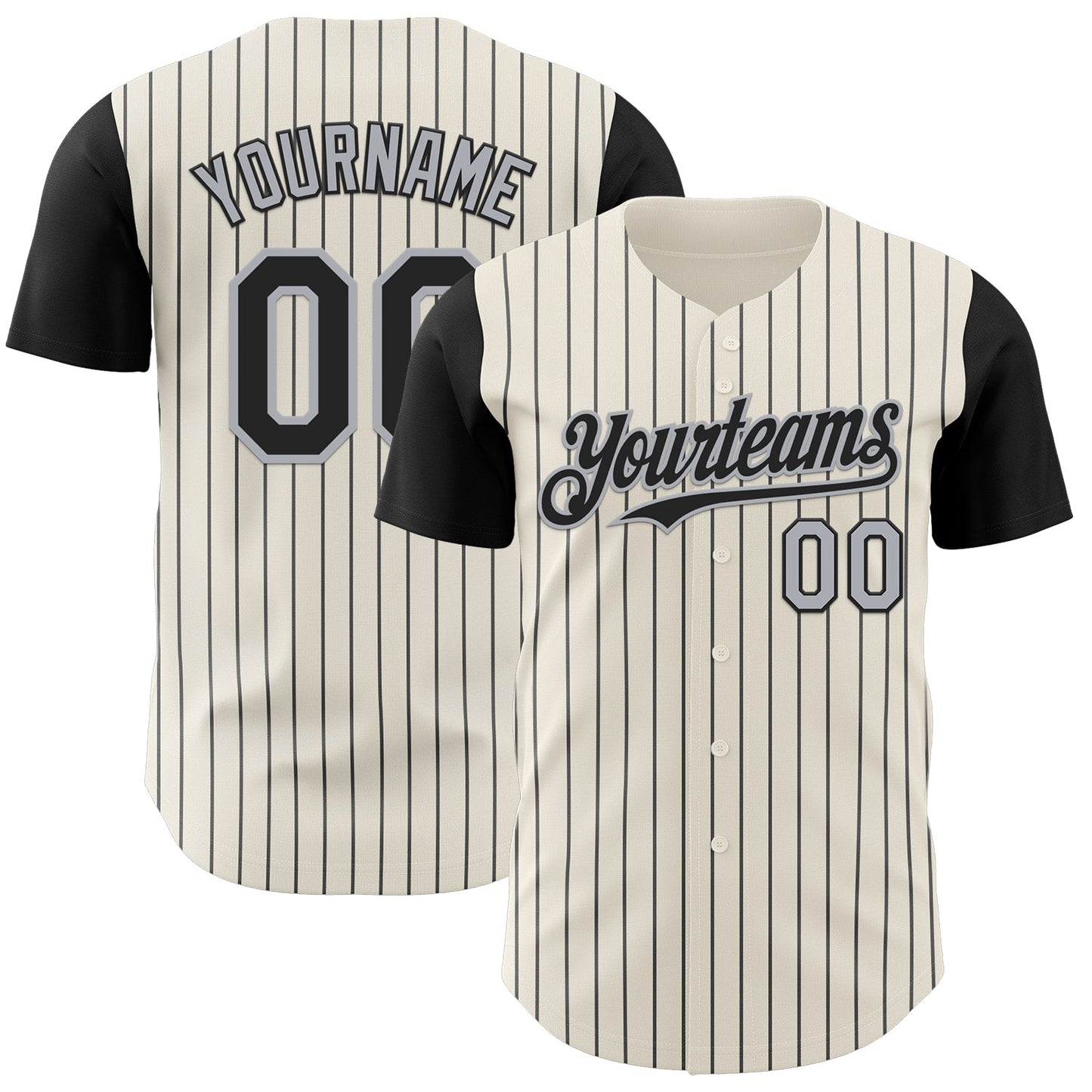Custom Cream Black Pinstripe Gray Authentic Two Tone Baseball Jersey - Sky-Custom