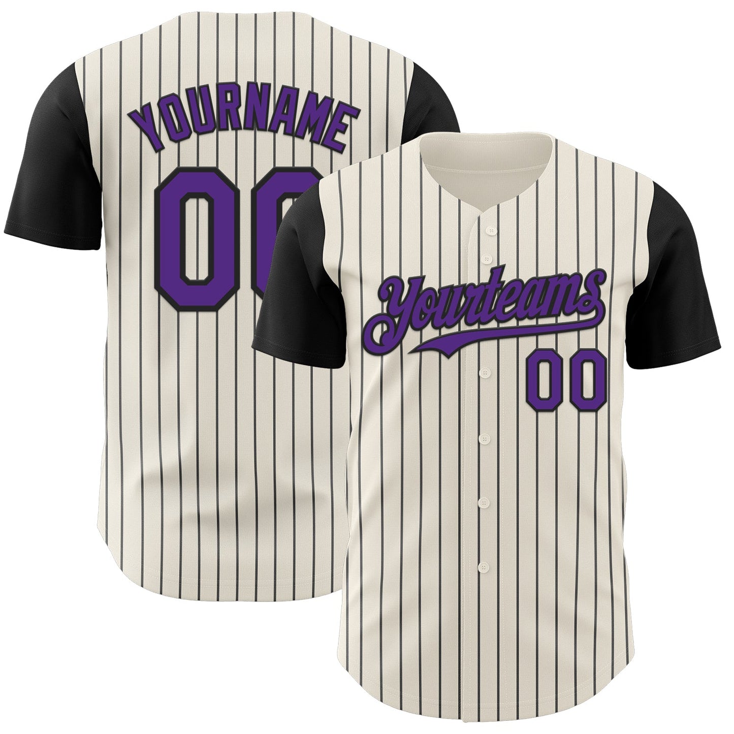 Custom Cream Black Pinstripe Purple Authentic Two Tone Baseball Jersey - Sky-Custom