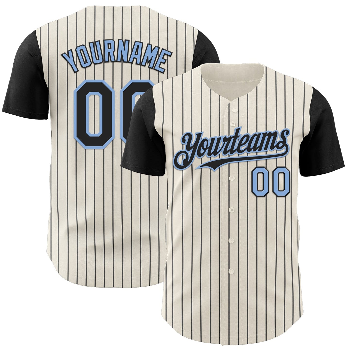 Custom Cream Black Pinstripe Light Blue Authentic Two Tone Baseball Jersey - Sky-Custom