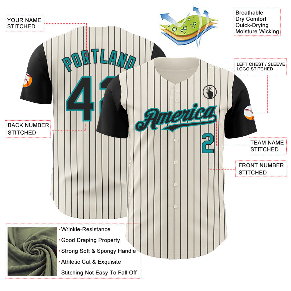 Custom Cream Black Pinstripe Teal Authentic Two Tone Baseball Jersey - Sky-Custom