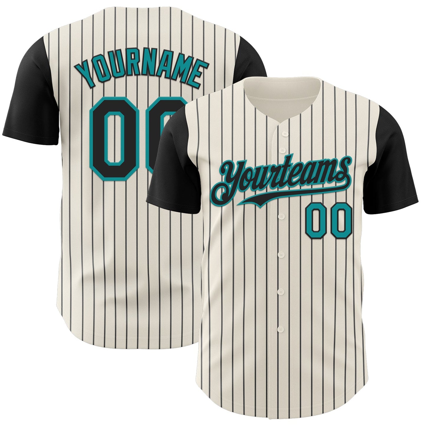 Custom Cream Black Pinstripe Teal Authentic Two Tone Baseball Jersey - Sky-Custom