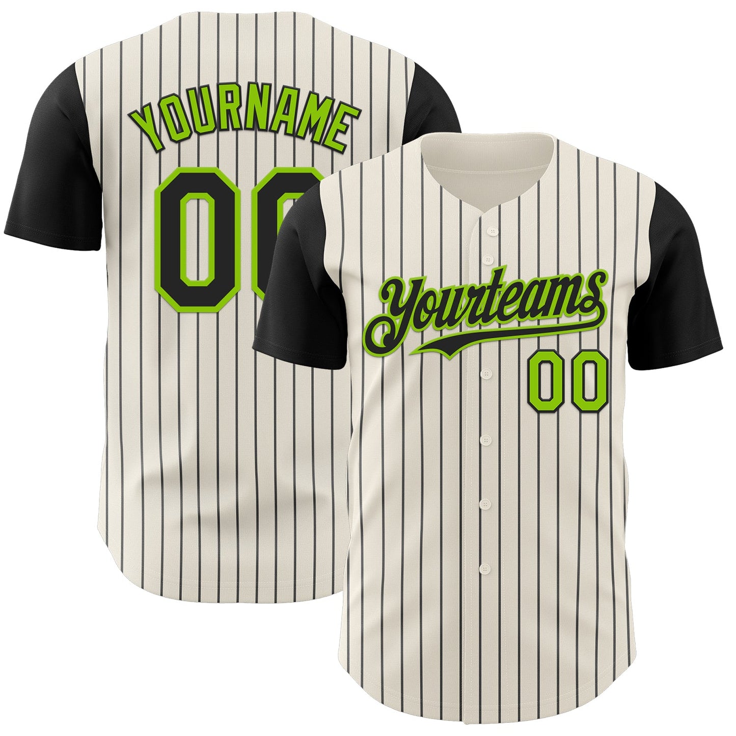 Custom Cream Black Pinstripe Neon Green Authentic Two Tone Baseball Jersey - Sky-Custom
