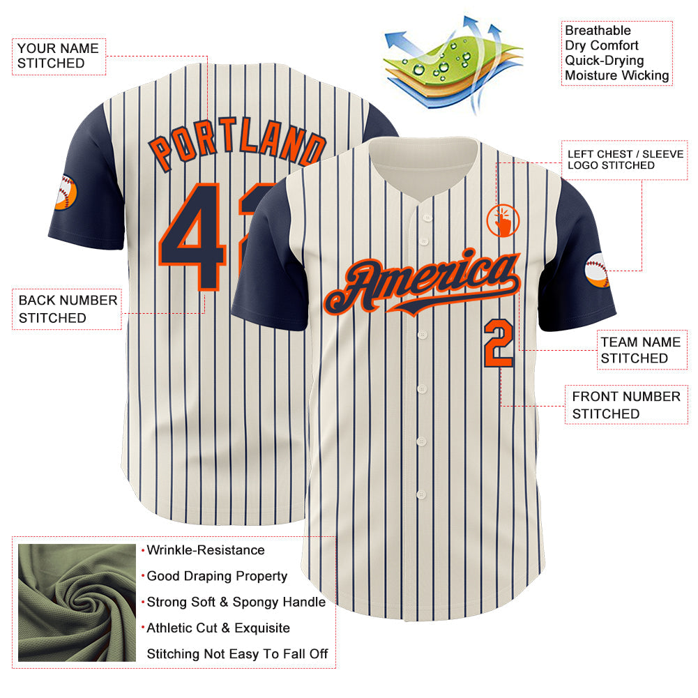 Custom Cream Navy Pinstripe Orange Authentic Two Tone Baseball Jersey - Sky-Custom