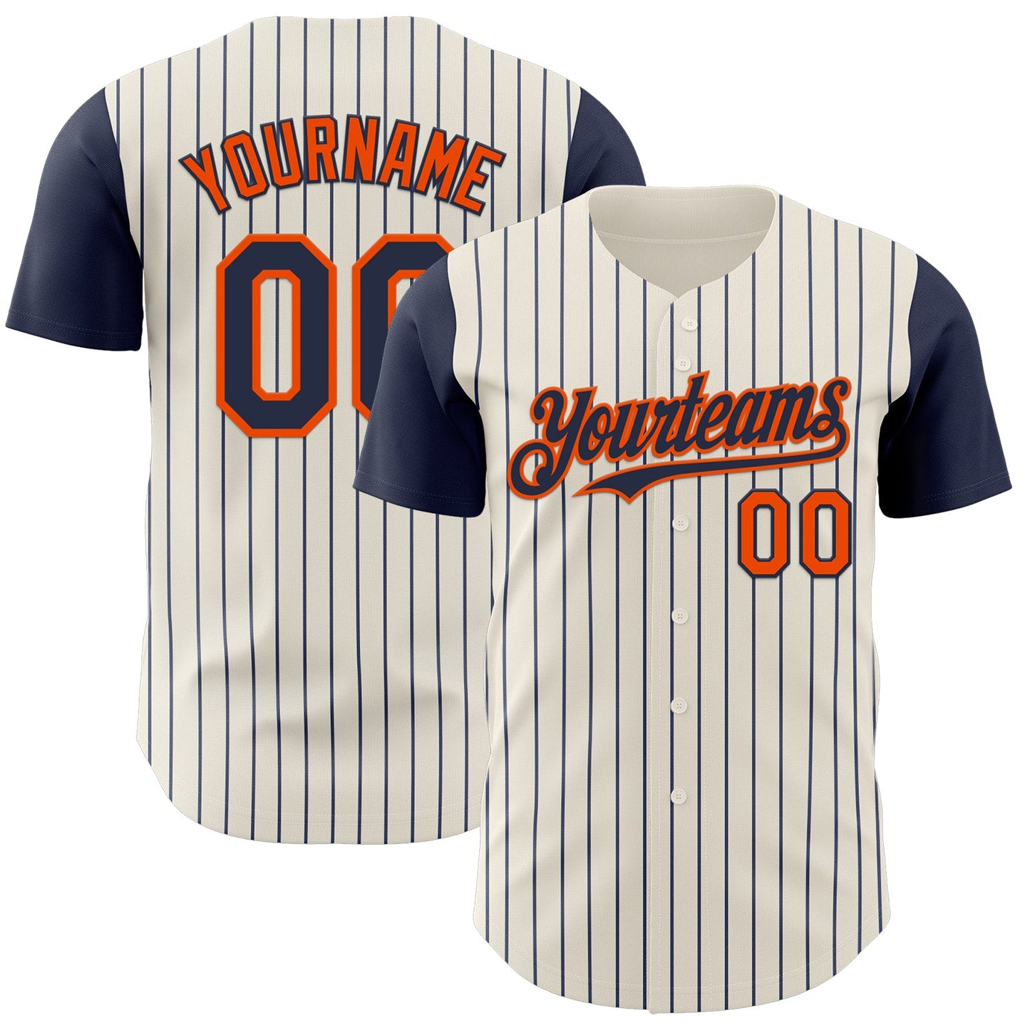 Custom Cream Navy Pinstripe Orange Authentic Two Tone Baseball Jersey - Sky-Custom