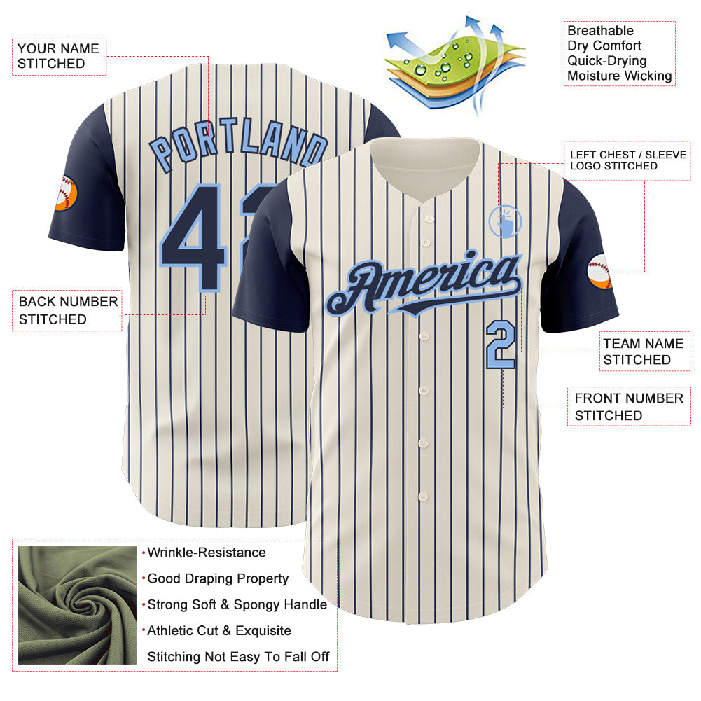 Custom Cream Navy Pinstripe Light Blue Authentic Two Tone Baseball Jersey - Sky-Custom