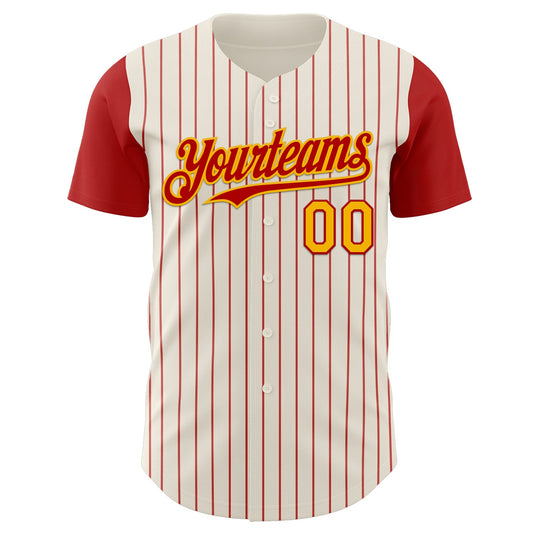 Custom Cream Red Pinstripe Gold Authentic Two Tone Baseball Jersey - Sky-Custom