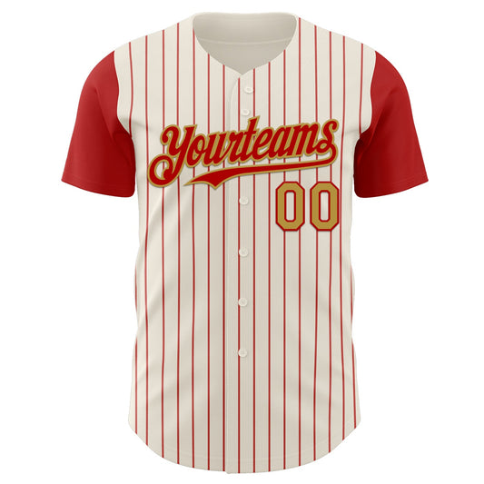Custom Cream Red Pinstripe Old Gold Authentic Two Tone Baseball Jersey - Sky-Custom