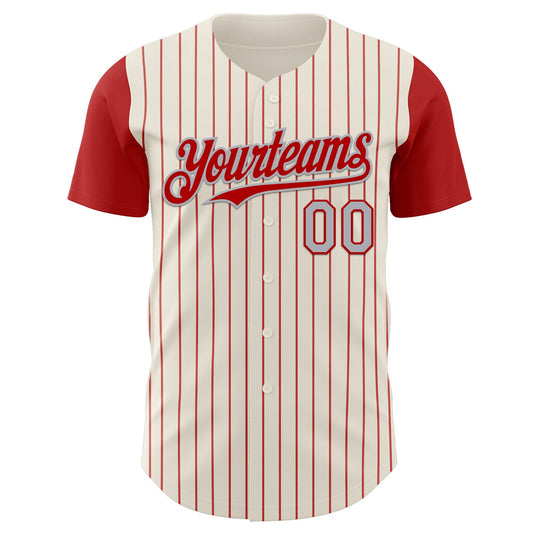 Custom Cream Red Pinstripe Gray Authentic Two Tone Baseball Jersey - Sky-Custom