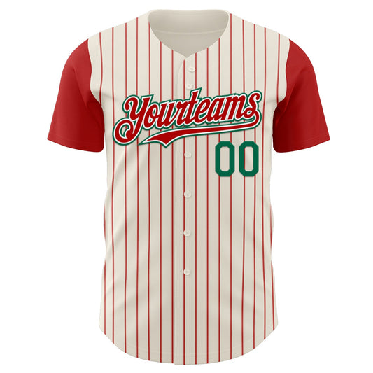 Custom Cream Red Pinstripe White-Kelly Green Authentic Two Tone Baseball Jersey - Sky-Custom