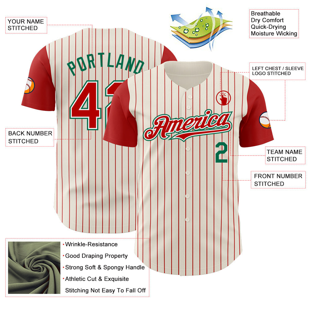 Custom Cream Red Pinstripe White-Kelly Green Authentic Two Tone Baseball Jersey - Sky-Custom