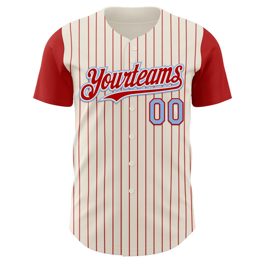 Custom Cream Red Pinstripe White-Light Blue Authentic Two Tone Baseball Jersey - Sky-Custom