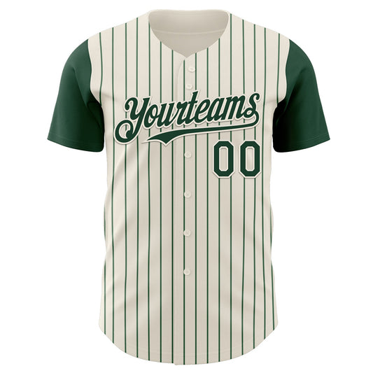 Custom Cream Green Pinstripe Green Authentic Two Tone Baseball Jersey - Sky-Custom