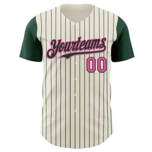 Custom Cream Green Pinstripe Pink Authentic Two Tone Baseball Jersey - Sky-Custom