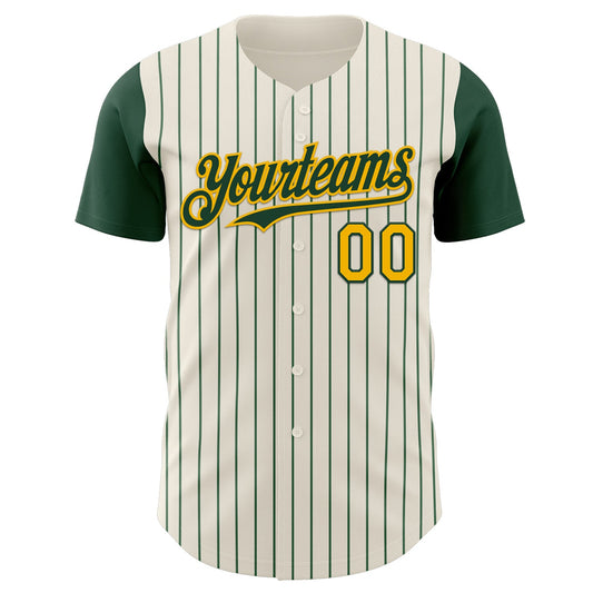 Custom Cream Green Pinstripe Gold Authentic Two Tone Baseball Jersey - Sky-Custom