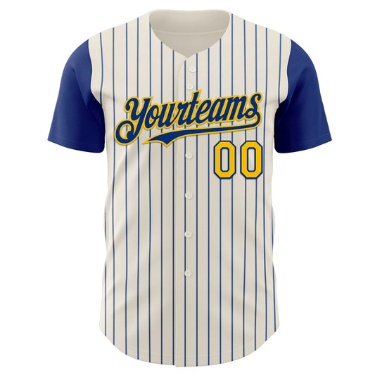 Custom Cream Royal Pinstripe Yellow Authentic Two Tone Baseball Jersey - Sky-Custom