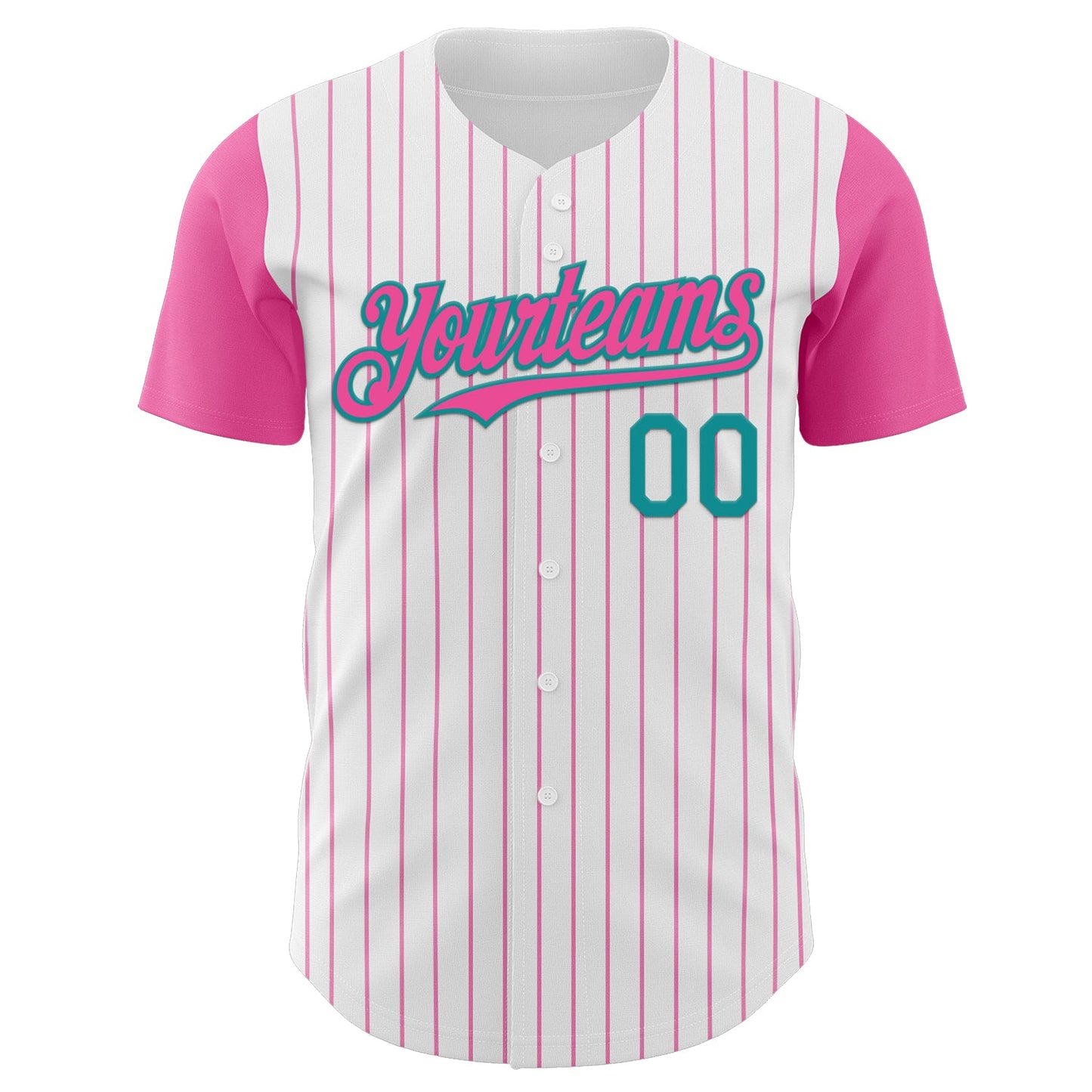 Custom White Pink Pinstripe Teal Authentic Two Tone Baseball Jersey - Sky-Custom