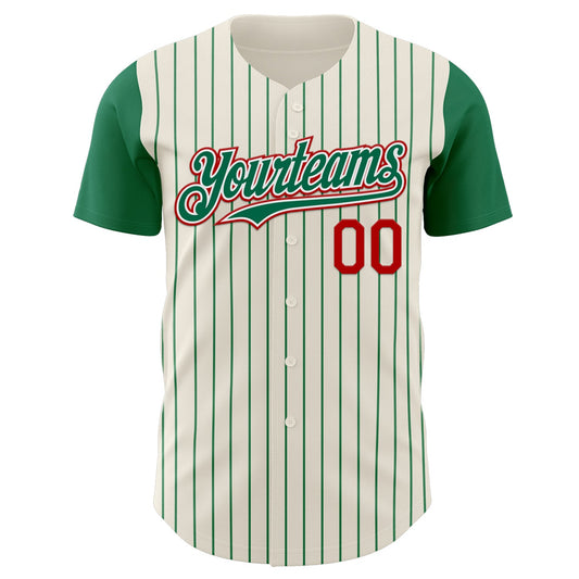 Custom Cream Kelly Green Pinstripe White-Red Authentic Two Tone Baseball Jersey - Sky-Custom