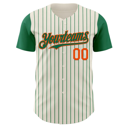 Custom Cream Kelly Green Pinstripe Orange Authentic Two Tone Baseball Jersey - Sky-Custom