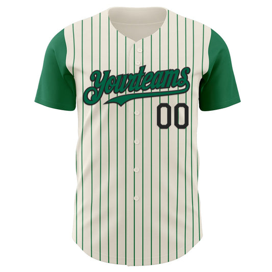 Custom Cream Kelly Green Pinstripe Black Authentic Two Tone Baseball Jersey - Sky-Custom