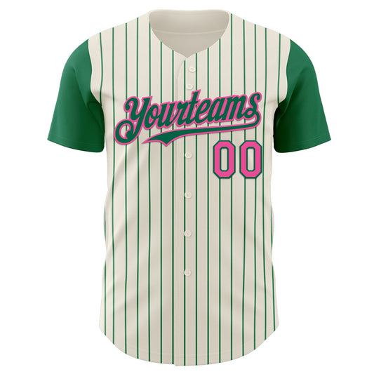 Custom Cream Kelly Green Pinstripe Pink Authentic Two Tone Baseball Jersey - Sky-Custom