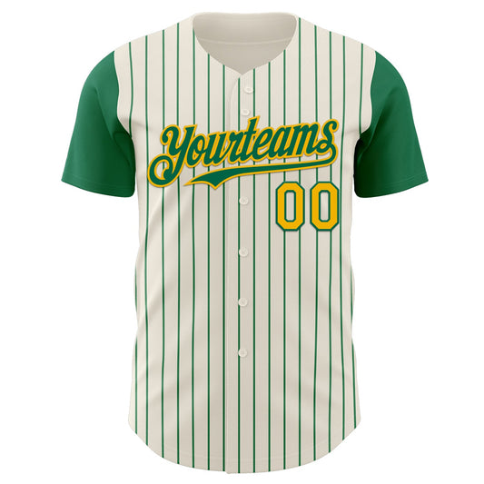 Custom Cream Kelly Green Pinstripe Gold Authentic Two Tone Baseball Jersey - Sky-Custom