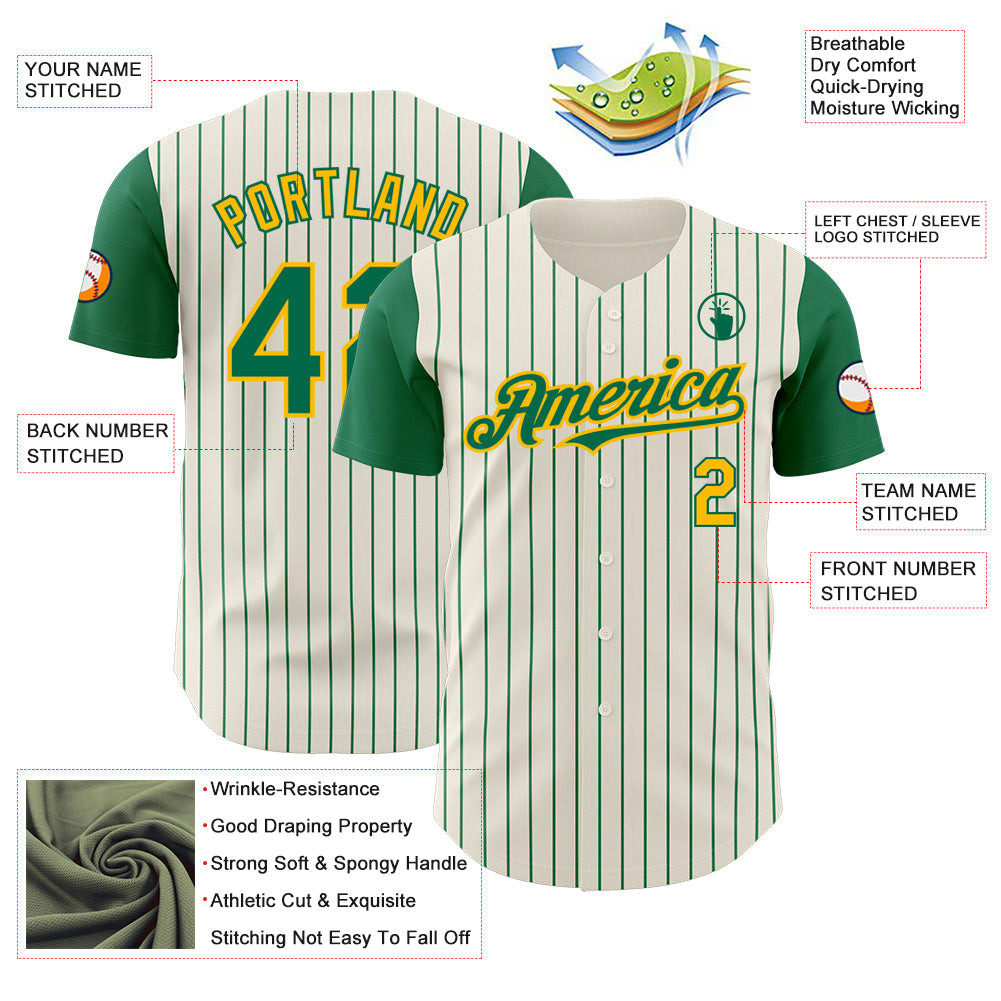 Custom Cream Kelly Green Pinstripe Gold Authentic Two Tone Baseball Jersey - Sky-Custom