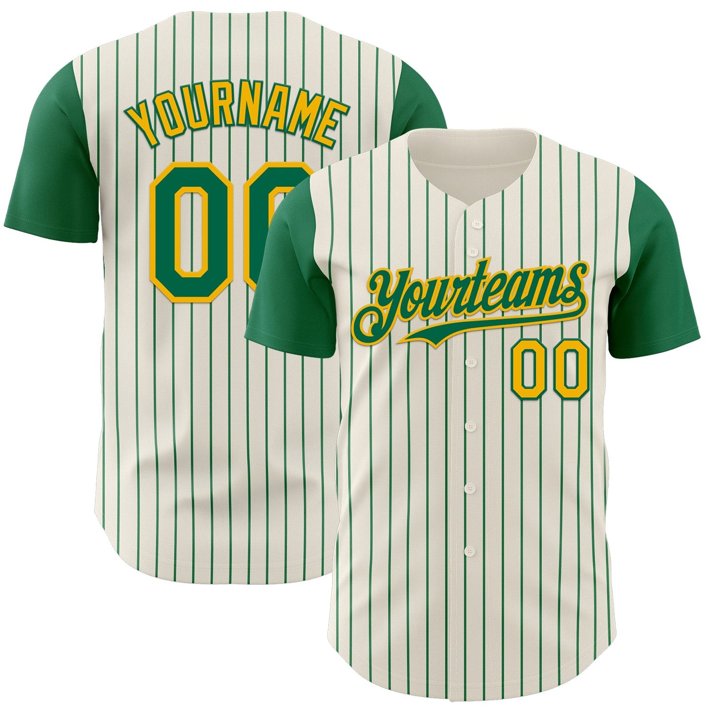 Custom Cream Kelly Green Pinstripe Gold Authentic Two Tone Baseball Jersey - Sky-Custom