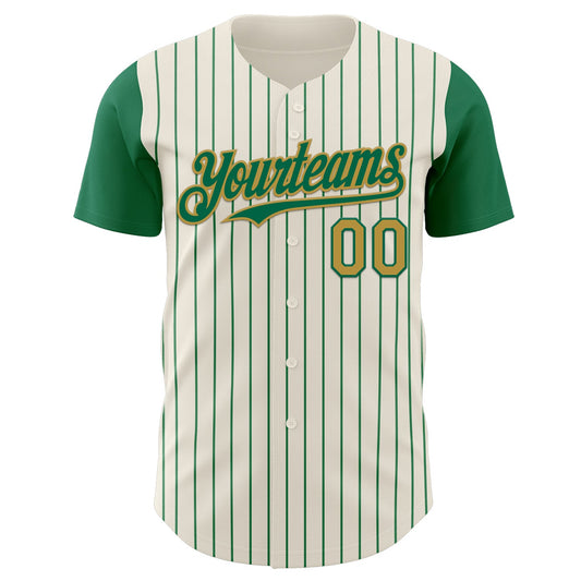 Custom Cream Kelly Green Pinstripe Old Gold Authentic Two Tone Baseball Jersey - Sky-Custom
