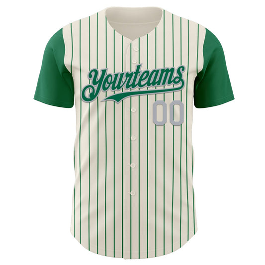 Custom Cream Kelly Green Pinstripe Gray Authentic Two Tone Baseball Jersey - Sky-Custom
