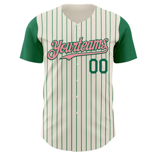 Custom Cream Kelly Green Pinstripe Medium Pink Authentic Two Tone Baseball Jersey - Sky-Custom