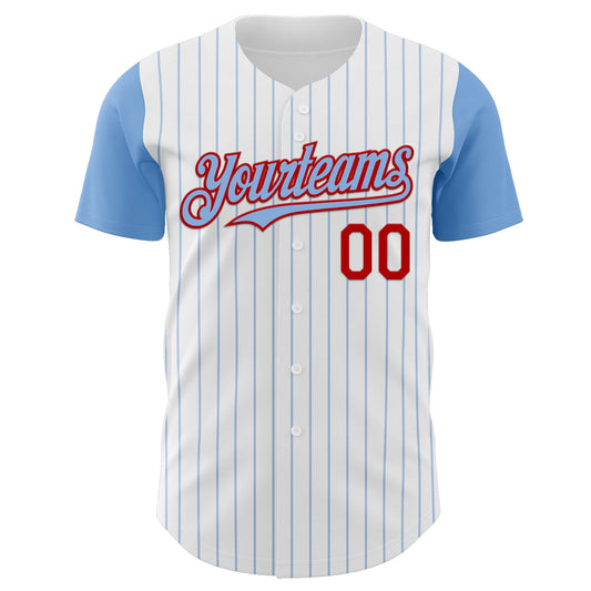 Custom White Light Blue Pinstripe Red Authentic Two Tone Baseball Jersey - Sky-Custom