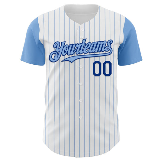 Custom White Light Blue Pinstripe Royal Authentic Two Tone Baseball Jersey - Sky-Custom