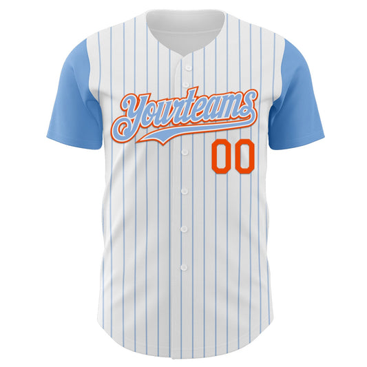 Custom White Light Blue Pinstripe Orange Authentic Two Tone Baseball Jersey - Sky-Custom