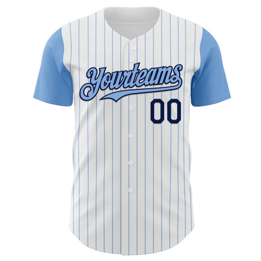 Custom White Light Blue Pinstripe Navy Authentic Two Tone Baseball Jersey - Sky-Custom