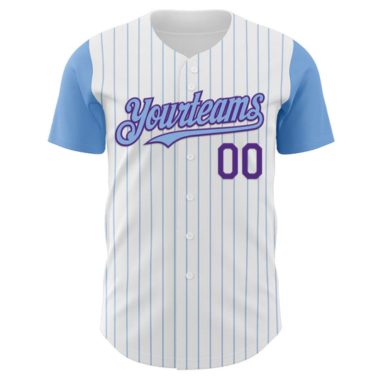 Custom White Light Blue Pinstripe Purple Authentic Two Tone Baseball Jersey - Sky-Custom