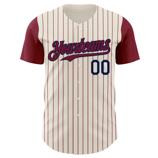 Custom Cream Crimson Pinstripe Navy Authentic Two Tone Baseball Jersey - Sky-Custom