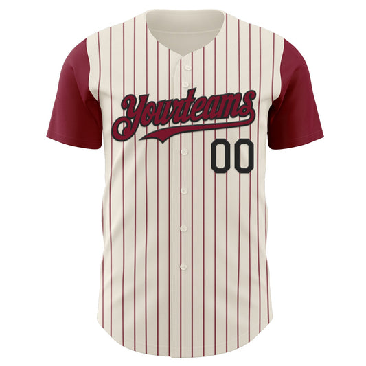 Custom Cream Crimson Pinstripe Black Authentic Two Tone Baseball Jersey - Sky-Custom