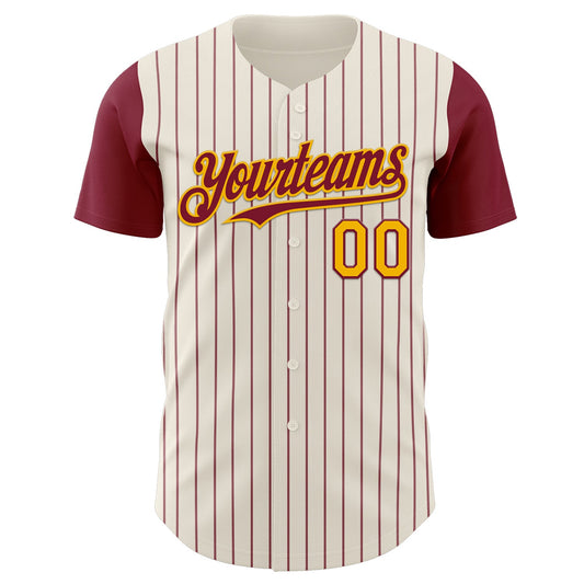 Custom Cream Crimson Pinstripe Gold Authentic Two Tone Baseball Jersey - Sky-Custom