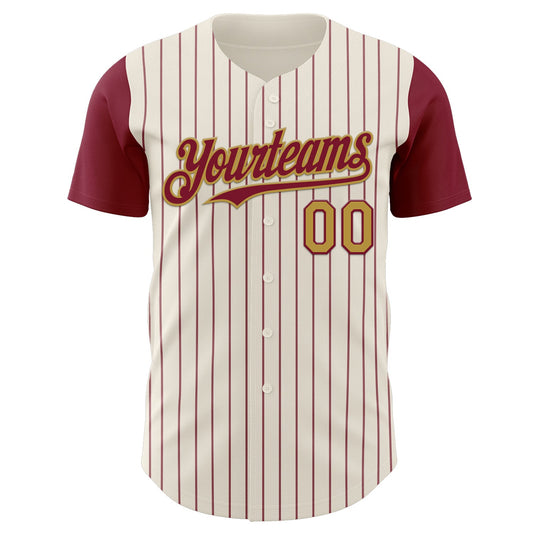 Custom Cream Crimson Pinstripe Old Gold Authentic Two Tone Baseball Jersey - Sky-Custom