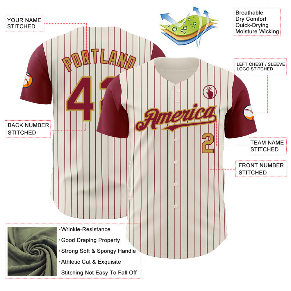 Custom Cream Crimson Pinstripe Old Gold Authentic Two Tone Baseball Jersey - Sky-Custom