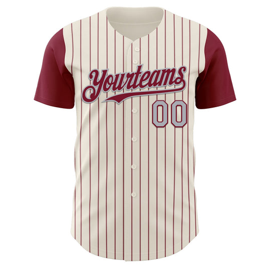 Custom Cream Crimson Pinstripe Gray Authentic Two Tone Baseball Jersey - Sky-Custom