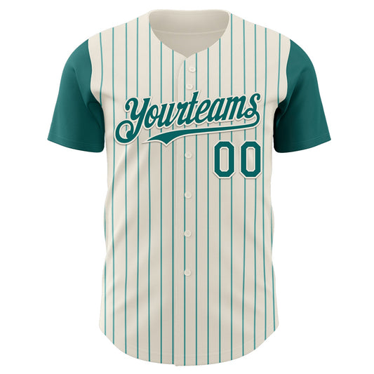 Custom Cream Teal Pinstripe Teal Authentic Two Tone Baseball Jersey - Sky-Custom