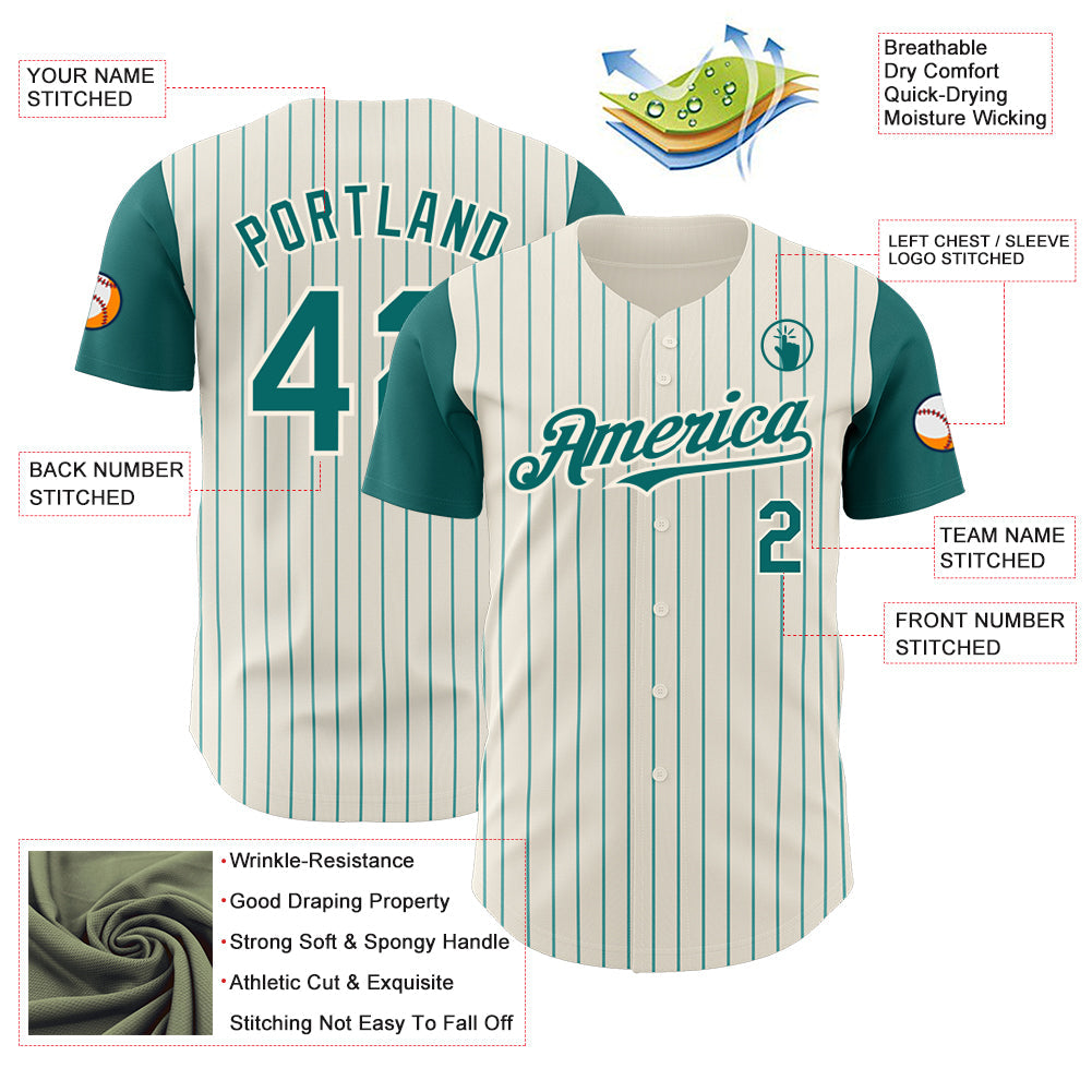 Custom Cream Teal Pinstripe Teal Authentic Two Tone Baseball Jersey - Sky-Custom