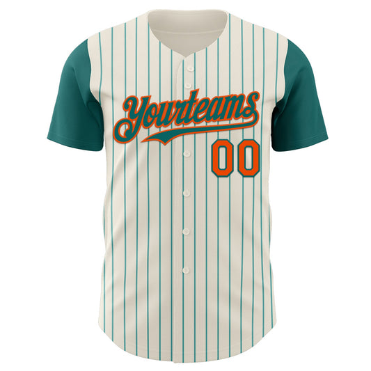 Custom Cream Teal Pinstripe Orange Authentic Two Tone Baseball Jersey - Sky-Custom