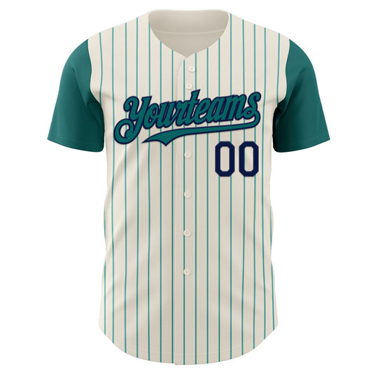 Custom Cream Teal Pinstripe Navy Authentic Two Tone Baseball Jersey - Sky-Custom