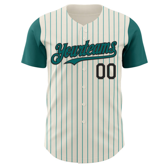 Custom Cream Teal Pinstripe Black Authentic Two Tone Baseball Jersey - Sky-Custom