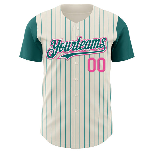 Custom Cream Teal Pinstripe White-Pink Authentic Two Tone Baseball Jersey - Sky-Custom