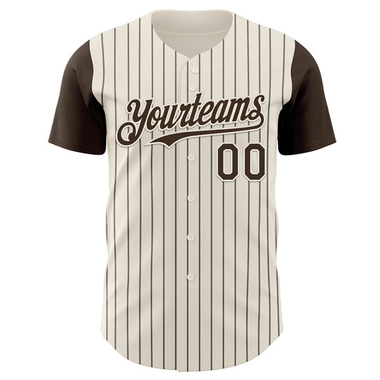 Custom Cream Brown Pinstripe Brown Authentic Two Tone Baseball Jersey - Sky-Custom